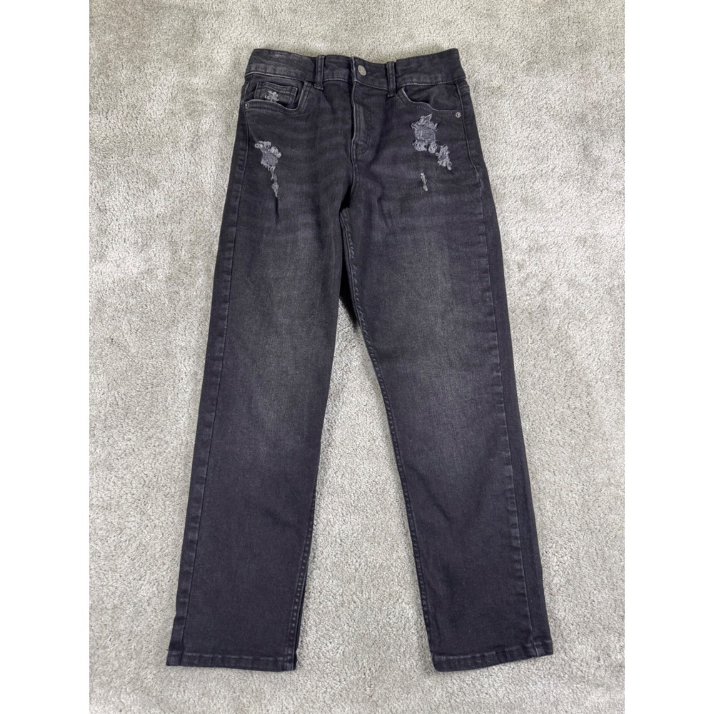 True Craft Girls High Rise Straight Distressed Black Jeans Size 14